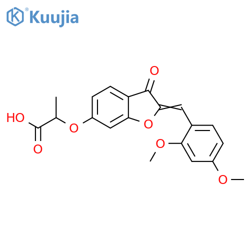 2-{(2Z)-2-(2,4-dimethoxyphenyl)methylidene-3-oxo-2,3-dihydro-1-benzofuran-6-yloxy}propanoic acid structure