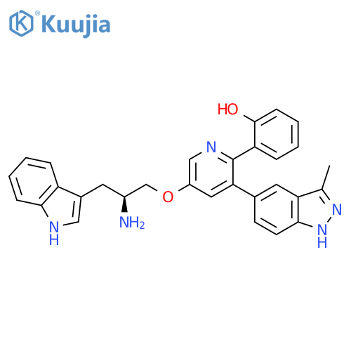 Phenol,2-[5-[(2S)-2-amino-3-(1H-indol-3-yl)propoxy]-3-(3-methyl-1H-indazol-5-yl)-2-pyridinyl]- structure