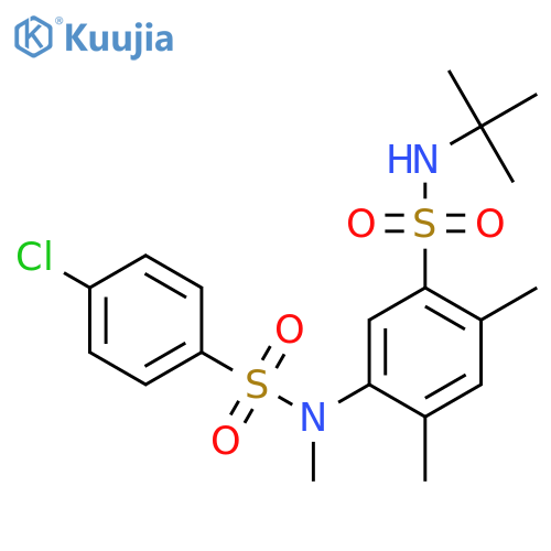 N-tert-butyl-2,4-dimethyl-5-(N-methyl4-chlorobenzenesulfonamido)benzene-1-sulfonamide structure