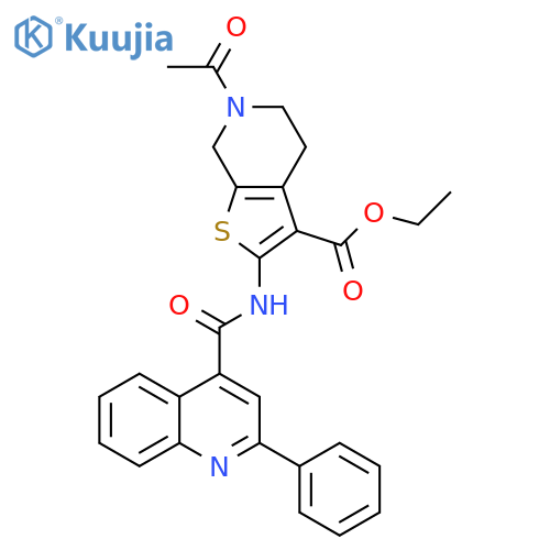ethyl 6-acetyl-2-(2-phenylquinoline-4-amido)-4H,5H,6H,7H-thieno2,3-cpyridine-3-carboxylate structure