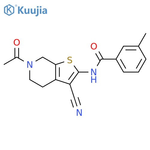 N-{6-acetyl-3-cyano-4H,5H,6H,7H-thieno2,3-cpyridin-2-yl}-3-methylbenzamide structure