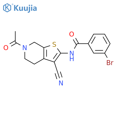 N-{6-acetyl-3-cyano-4H,5H,6H,7H-thieno2,3-cpyridin-2-yl}-3-bromobenzamide structure
