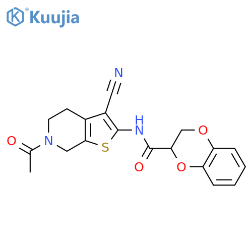 N-{6-acetyl-3-cyano-4H,5H,6H,7H-thieno2,3-cpyridin-2-yl}-2,3-dihydro-1,4-benzodioxine-2-carboxamide structure