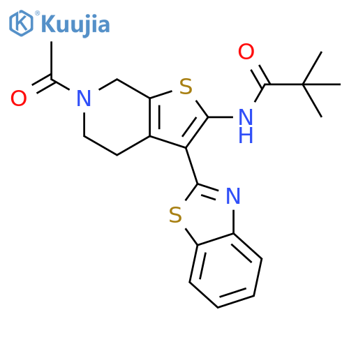 N-6-acetyl-3-(1,3-benzothiazol-2-yl)-4H,5H,6H,7H-thieno2,3-cpyridin-2-yl-2,2-dimethylpropanamide structure