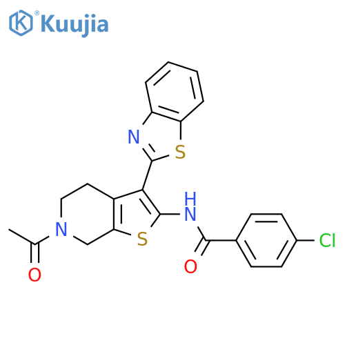 N-6-acetyl-3-(1,3-benzothiazol-2-yl)-4H,5H,6H,7H-thieno2,3-cpyridin-2-yl-4-chlorobenzamide structure