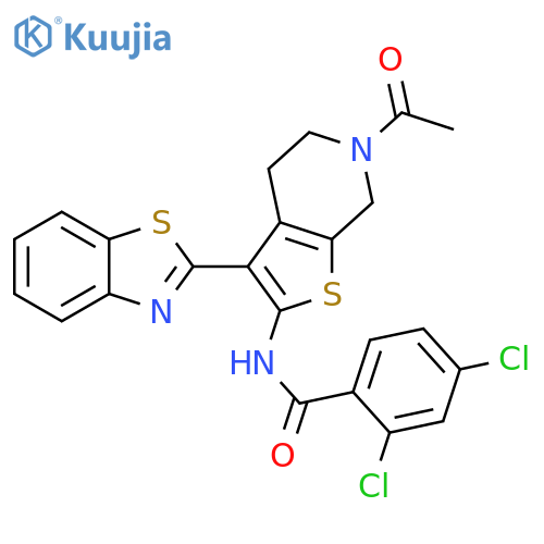 N-6-acetyl-3-(1,3-benzothiazol-2-yl)-4H,5H,6H,7H-thieno2,3-cpyridin-2-yl-2,4-dichlorobenzamide structure