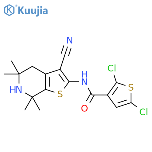 2,5-dichloro-N-{3-cyano-5,5,7,7-tetramethyl-4H,5H,6H,7H-thieno2,3-cpyridin-2-yl}thiophene-3-carboxamide structure