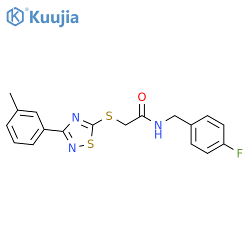 N-(4-fluorophenyl)methyl-2-{3-(3-methylphenyl)-1,2,4-thiadiazol-5-ylsulfanyl}acetamide structure