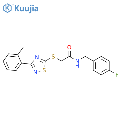 N-(4-fluorophenyl)methyl-2-{3-(2-methylphenyl)-1,2,4-thiadiazol-5-ylsulfanyl}acetamide structure