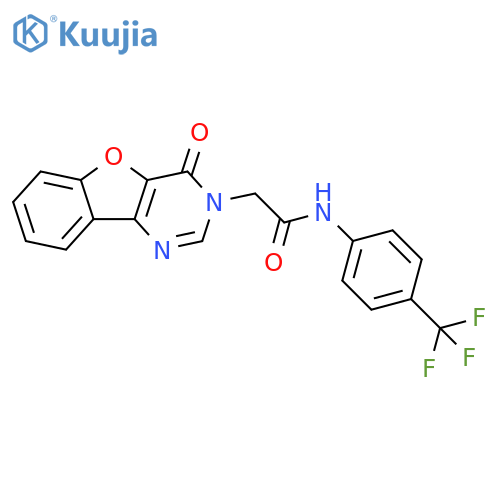 2-{6-oxo-8-oxa-3,5-diazatricyclo7.4.0.0^{2,7}trideca-1(9),2(7),3,10,12-pentaen-5-yl}-N-4-(trifluoromethyl)phenylacetamide structure