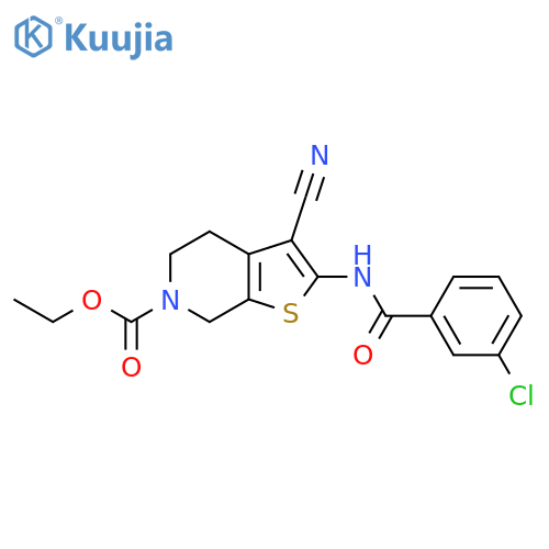 ethyl 2-(3-chlorobenzamido)-3-cyano-4H,5H,6H,7H-thieno2,3-cpyridine-6-carboxylate structure