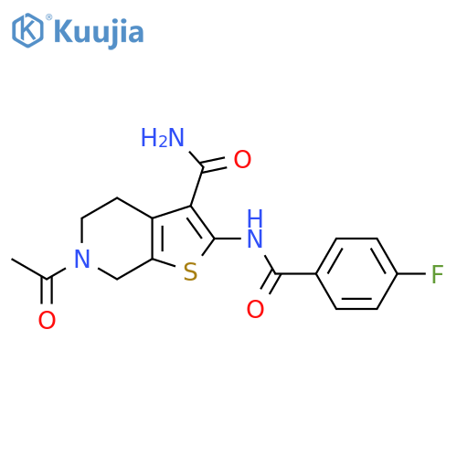 6-acetyl-2-(4-fluorobenzamido)-4H,5H,6H,7H-thieno2,3-cpyridine-3-carboxamide structure