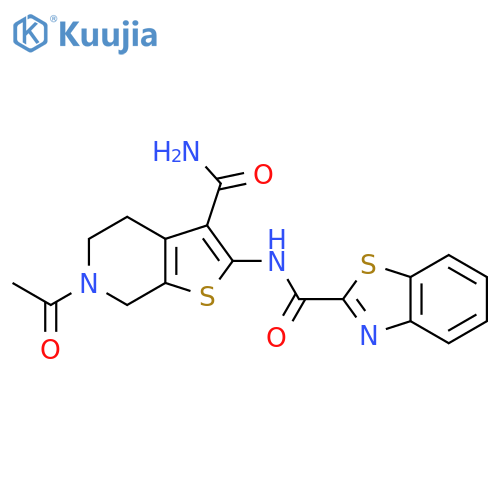 N-{6-acetyl-3-carbamoyl-4H,5H,6H,7H-thieno2,3-cpyridin-2-yl}-1,3-benzothiazole-2-carboxamide structure