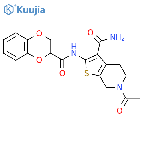 6-acetyl-2-(2,3-dihydro-1,4-benzodioxine-2-amido)-4H,5H,6H,7H-thieno2,3-cpyridine-3-carboxamide structure