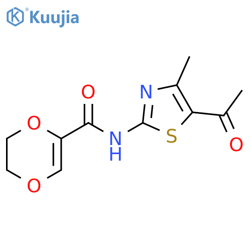 N-(5-acetyl-4-methyl-1,3-thiazol-2-yl)-5,6-dihydro-1,4-dioxine-2-carboxamide structure