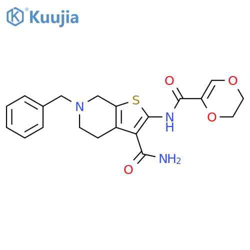 6-benzyl-2-(5,6-dihydro-1,4-dioxine-2-amido)-4H,5H,6H,7H-thieno2,3-cpyridine-3-carboxamide structure