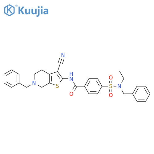 4-benzyl(ethyl)sulfamoyl-N-{6-benzyl-3-cyano-4H,5H,6H,7H-thieno2,3-cpyridin-2-yl}benzamide structure
