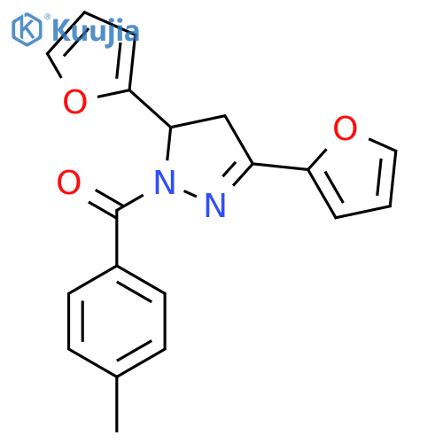 3,5-bis(furan-2-yl)-1-(4-methylbenzoyl)-4,5-dihydro-1H-pyrazole structure