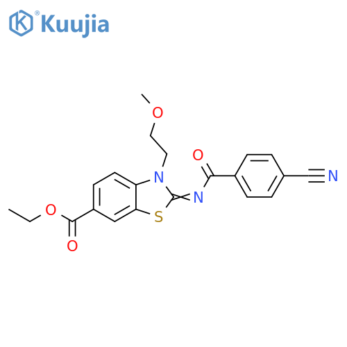 ethyl (2Z)-2-(4-cyanobenzoyl)imino-3-(2-methoxyethyl)-2,3-dihydro-1,3-benzothiazole-6-carboxylate structure