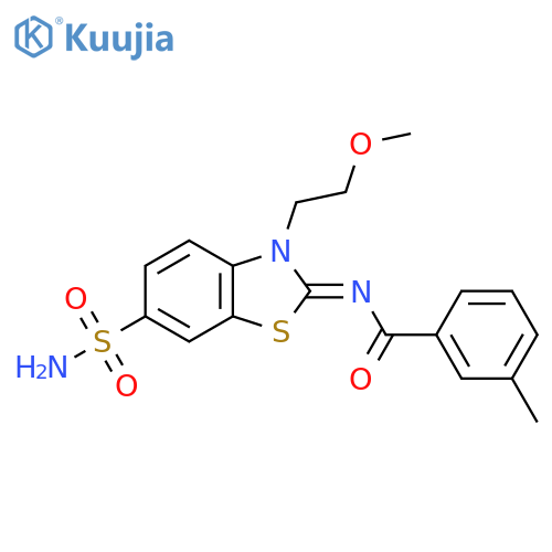 N-(2Z)-3-(2-methoxyethyl)-6-sulfamoyl-2,3-dihydro-1,3-benzothiazol-2-ylidene-3-methylbenzamide structure