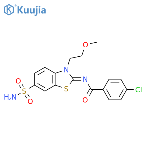 4-chloro-N-(2Z)-3-(2-methoxyethyl)-6-sulfamoyl-2,3-dihydro-1,3-benzothiazol-2-ylidenebenzamide structure