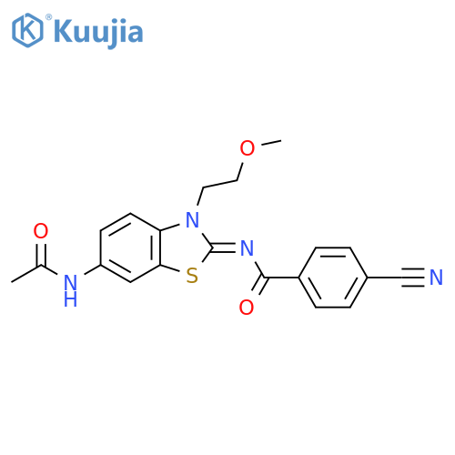 4-cyano-N-(2Z)-6-acetamido-3-(2-methoxyethyl)-2,3-dihydro-1,3-benzothiazol-2-ylidenebenzamide structure