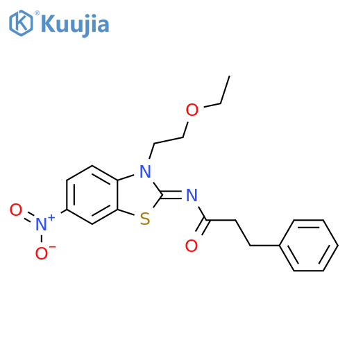N-(2Z)-3-(2-ethoxyethyl)-6-nitro-2,3-dihydro-1,3-benzothiazol-2-ylidene-3-phenylpropanamide structure