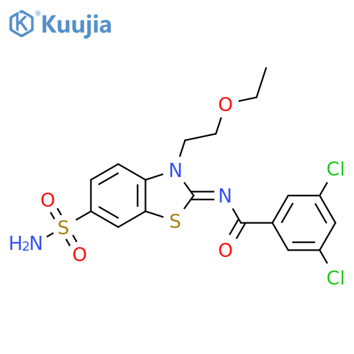 3,5-dichloro-N-(2Z)-3-(2-ethoxyethyl)-6-sulfamoyl-2,3-dihydro-1,3-benzothiazol-2-ylidenebenzamide structure