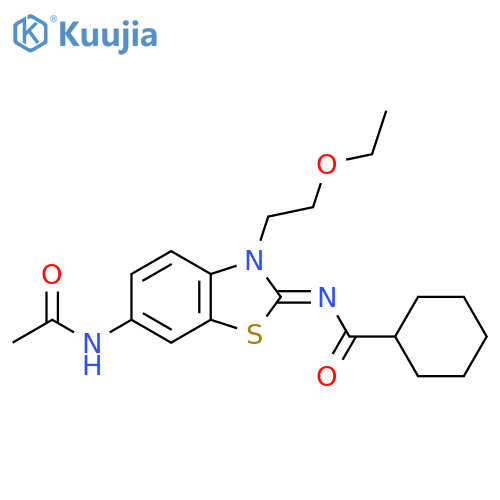 N-(2Z)-6-acetamido-3-(2-ethoxyethyl)-2,3-dihydro-1,3-benzothiazol-2-ylidenecyclohexanecarboxamide structure
