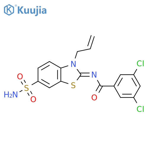 3,5-dichloro-N-(2Z)-3-(prop-2-en-1-yl)-6-sulfamoyl-2,3-dihydro-1,3-benzothiazol-2-ylidenebenzamide structure