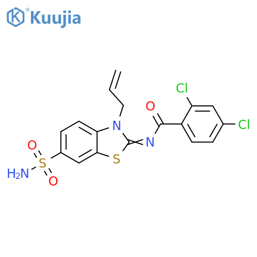 2,4-dichloro-N-(2Z)-3-(prop-2-en-1-yl)-6-sulfamoyl-2,3-dihydro-1,3-benzothiazol-2-ylidenebenzamide structure