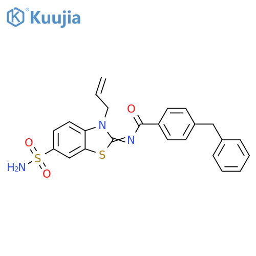4-benzyl-N-(2Z)-3-(prop-2-en-1-yl)-6-sulfamoyl-2,3-dihydro-1,3-benzothiazol-2-ylidenebenzamide structure