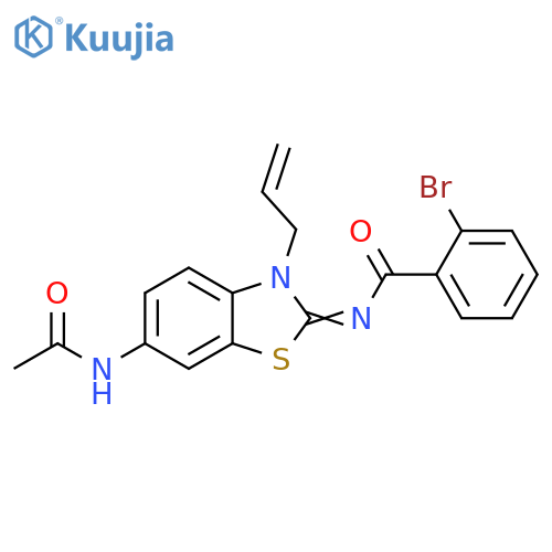 2-bromo-N-(2Z)-6-acetamido-3-(prop-2-en-1-yl)-2,3-dihydro-1,3-benzothiazol-2-ylidenebenzamide structure