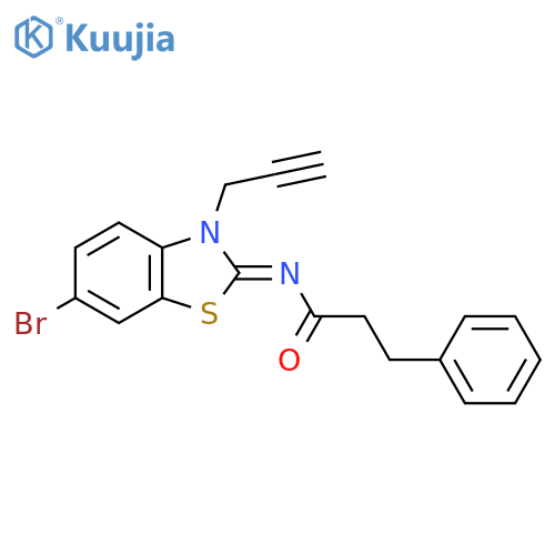 N-(2Z)-6-bromo-3-(prop-2-yn-1-yl)-2,3-dihydro-1,3-benzothiazol-2-ylidene-3-phenylpropanamide structure