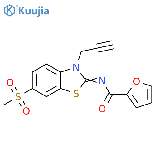 N-(2Z)-6-methanesulfonyl-3-(prop-2-yn-1-yl)-2,3-dihydro-1,3-benzothiazol-2-ylidenefuran-2-carboxamide structure