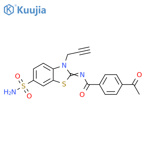 4-acetyl-N-(2Z)-3-(prop-2-yn-1-yl)-6-sulfamoyl-2,3-dihydro-1,3-benzothiazol-2-ylidenebenzamide structure