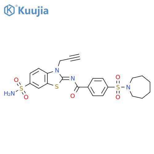 4-(azepane-1-sulfonyl)-N-(2Z)-3-(prop-2-yn-1-yl)-6-sulfamoyl-2,3-dihydro-1,3-benzothiazol-2-ylidenebenzamide structure