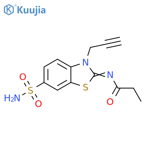 N-(2Z)-3-(prop-2-yn-1-yl)-6-sulfamoyl-2,3-dihydro-1,3-benzothiazol-2-ylidenepropanamide structure