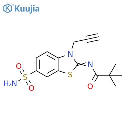 2,2-dimethyl-N-(2Z)-3-(prop-2-yn-1-yl)-6-sulfamoyl-2,3-dihydro-1,3-benzothiazol-2-ylidenepropanamide structure