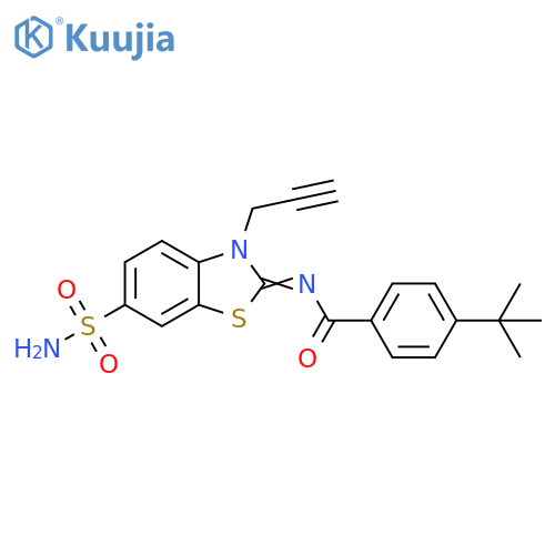 4-tert-butyl-N-(2Z)-3-(prop-2-yn-1-yl)-6-sulfamoyl-2,3-dihydro-1,3-benzothiazol-2-ylidenebenzamide structure