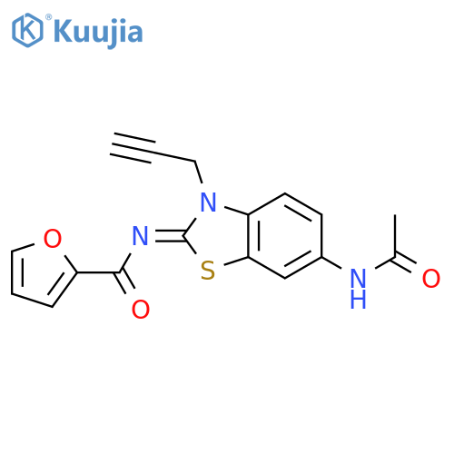 N-(2Z)-6-acetamido-3-(prop-2-yn-1-yl)-2,3-dihydro-1,3-benzothiazol-2-ylidenefuran-2-carboxamide structure