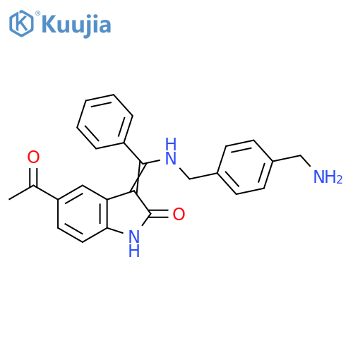 2H-Indol-2-one,5-acetyl-3-[[[[4-(aminomethyl)phenyl]methyl]amino]phenylmethylene]-1,3-dihydro- structure