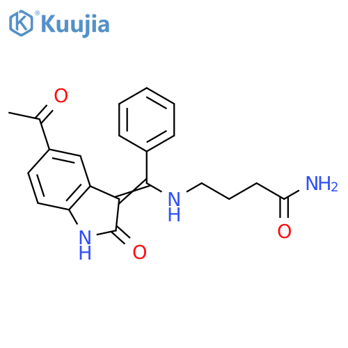 Butanamide,4-[[(5-acetyl-1,2-dihydro-2-oxo-3H-indol-3-ylidene)phenylmethyl]amino]- structure