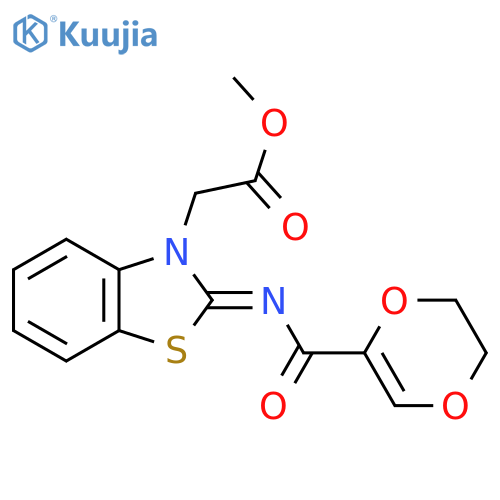 methyl 2-(2Z)-2-(5,6-dihydro-1,4-dioxine-2-carbonyl)imino-2,3-dihydro-1,3-benzothiazol-3-ylacetate structure