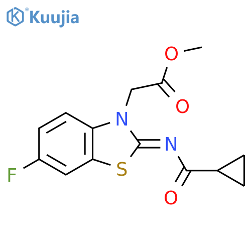 methyl 2-(2Z)-2-(cyclopropanecarbonylimino)-6-fluoro-2,3-dihydro-1,3-benzothiazol-3-ylacetate structure
