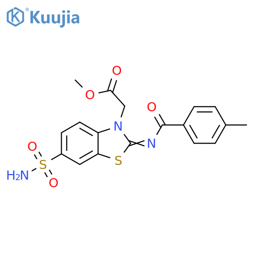 methyl 2-(2Z)-2-(4-methylbenzoyl)imino-6-sulfamoyl-2,3-dihydro-1,3-benzothiazol-3-ylacetate structure