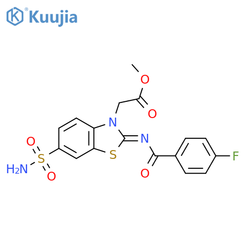 methyl 2-(2Z)-2-(4-fluorobenzoyl)imino-6-sulfamoyl-2,3-dihydro-1,3-benzothiazol-3-ylacetate structure