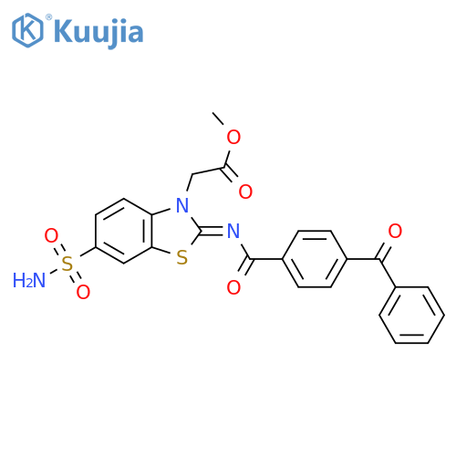 methyl 2-(2Z)-2-(4-benzoylbenzoyl)imino-6-sulfamoyl-2,3-dihydro-1,3-benzothiazol-3-ylacetate structure