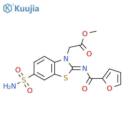 methyl 2-(2Z)-2-(furan-2-carbonyl)imino-6-sulfamoyl-2,3-dihydro-1,3-benzothiazol-3-ylacetate structure
