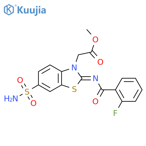 methyl 2-(2Z)-2-(2-fluorobenzoyl)imino-6-sulfamoyl-2,3-dihydro-1,3-benzothiazol-3-ylacetate structure